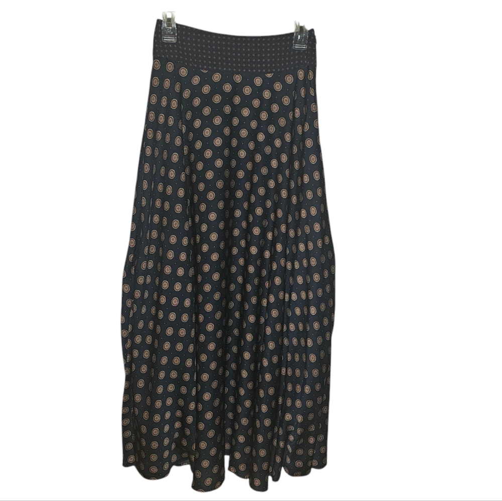 Banana Republic Foulard Maxi Skirt-Size 0-Navy/Orange Circle Print‎ - Picture 5 of 8